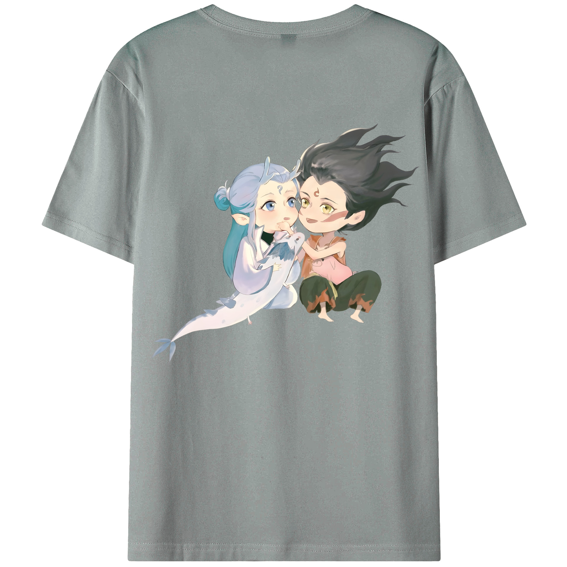 （画像用） Ne Zha 2 ナタ 魔童の大暴れ 綿100％ メンズ半袖Tシャツ（バックプリント） 通気性